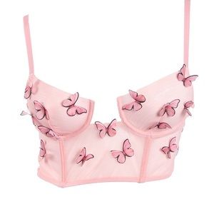 Butterfly mesh light pink top/ bralette